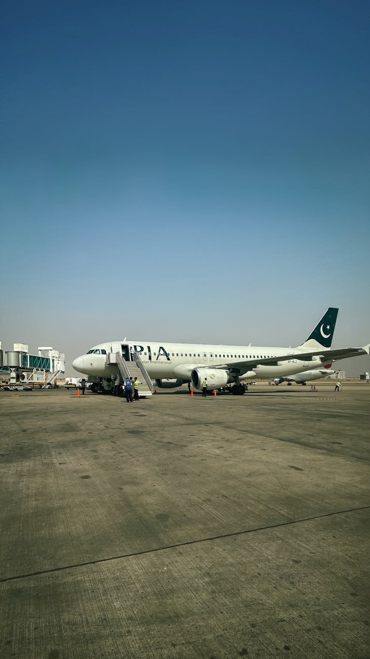 pia airbus on tarmac at karachi airport