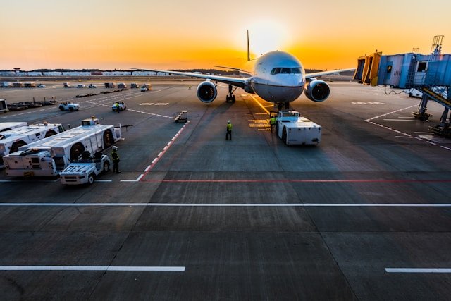 Gray airplane on parking photo